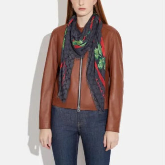 Coach Signature Fairytale Rose Print Oversized Square Scarf - Picture 2 of 2